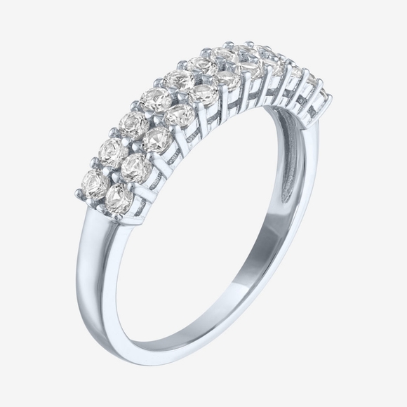 Brand New White Genuine Sapphires Double Band Sterling Silver Ring 7
